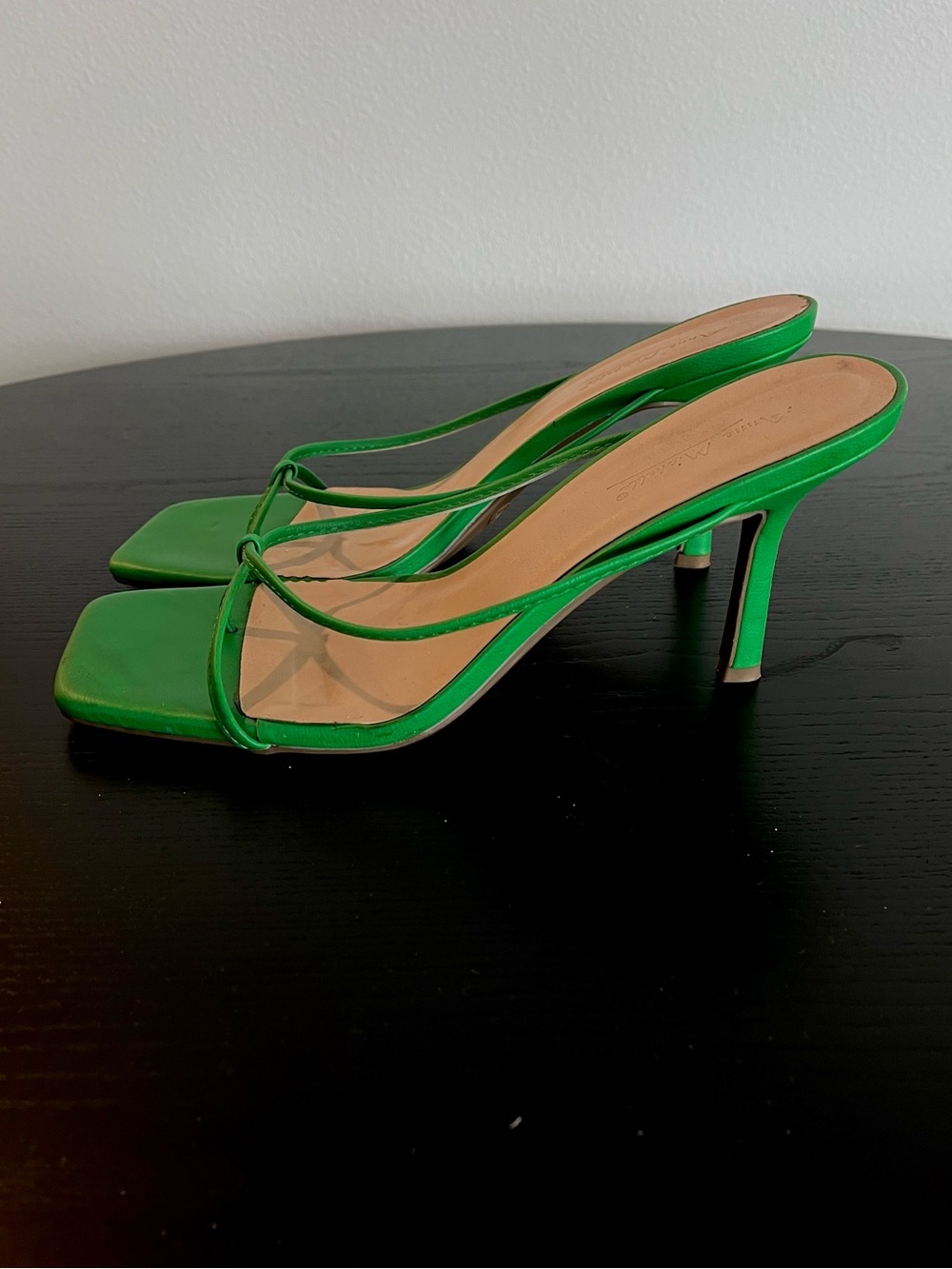 Green Strappy Square-Toe Women’s Heels - Picture 2 of 4